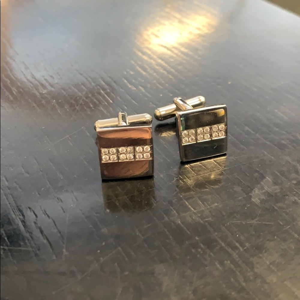 Silver and Rhinestone Cuff Links